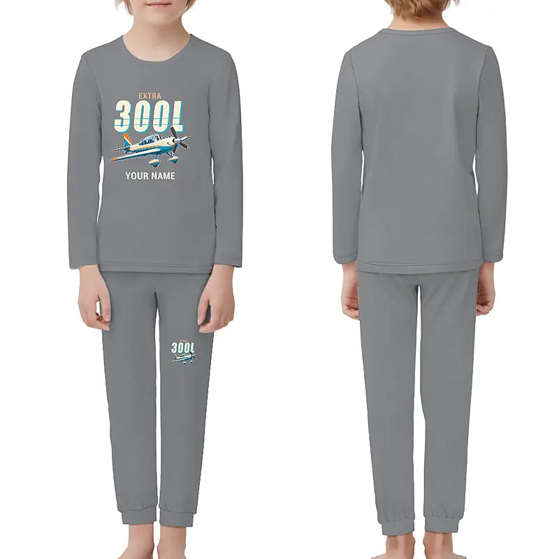 Extra 300L - Children Pajamas - Cartoon Chest + Name - Gray