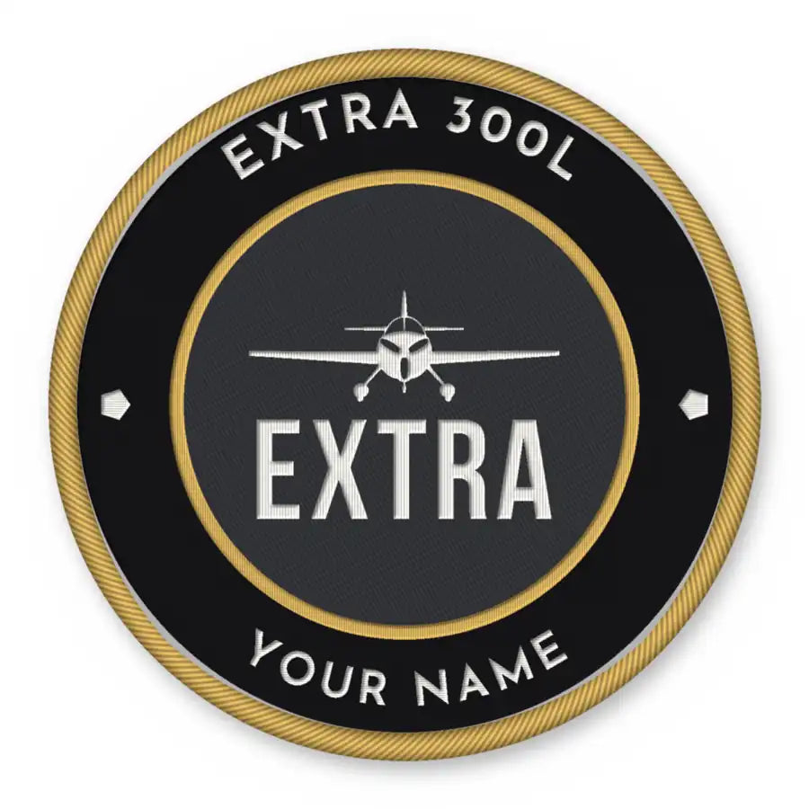 Extra 300L Patches - Circle + Name - Black Gold