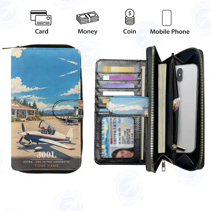 Extra 300L Leather Wallets - Zip Long Wallet - 3D + Name