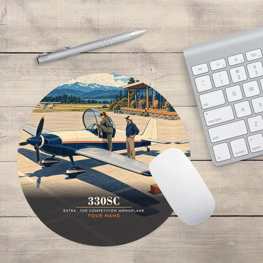 Extra 330SC - 3D + Name - Round Mouse Pad - Full Print