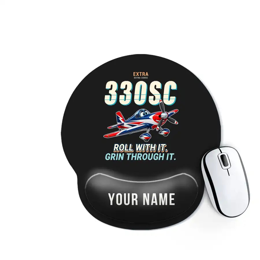 Extra 330SC - Cartoon + Name - Ergonomic Mouse Pad - Black