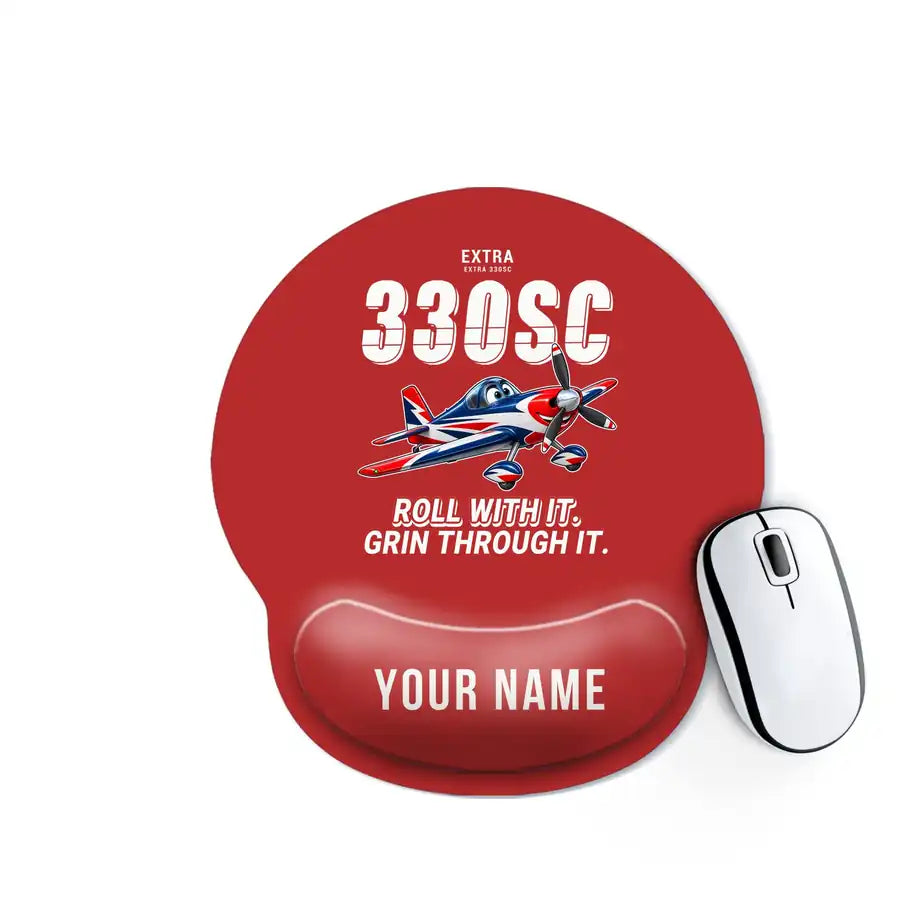 Extra 330SC - Cartoon + Name - Ergonomic Mouse Pad - Red