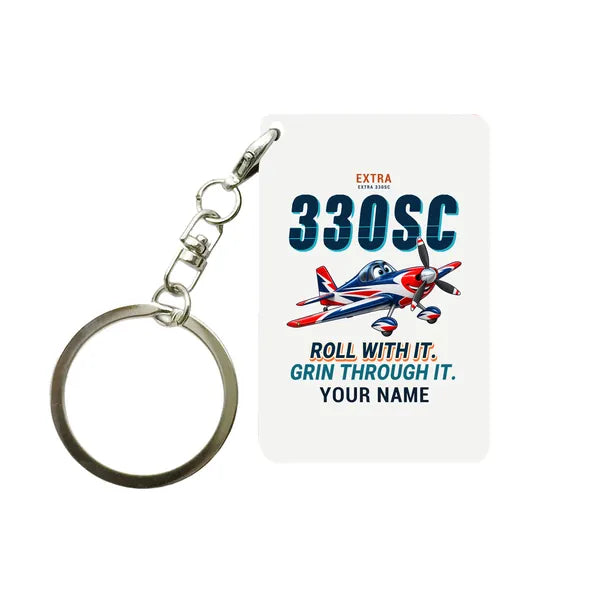 Extra 330SC - Cartoon + Name - Key Chain - White