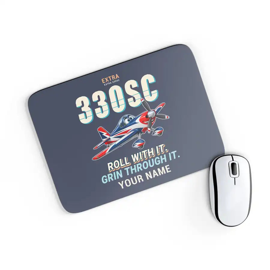 Extra 330SC - Cartoon + Name - Mouse Pad - Navy Blue