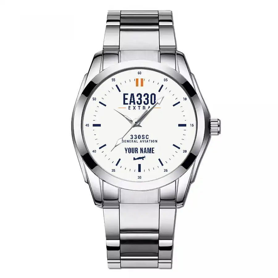 Extra 330SC - Classic - White + Name - Stainless Steel Band - For Men