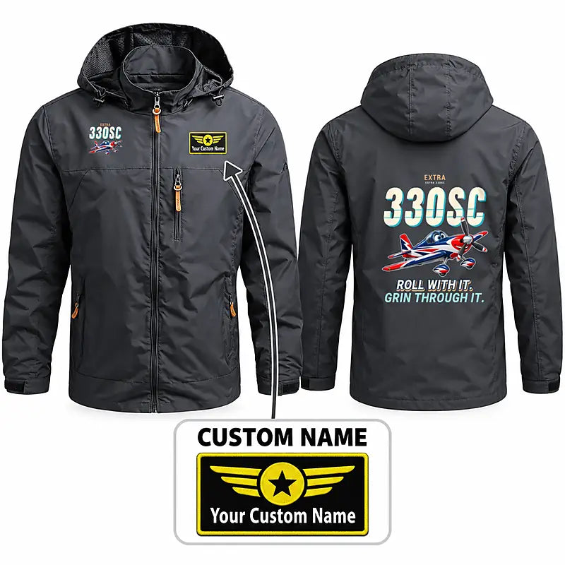 Extra 330SC Stylish Jackets - Hooded Windbreaker - Cartoon + Name - Charcoal