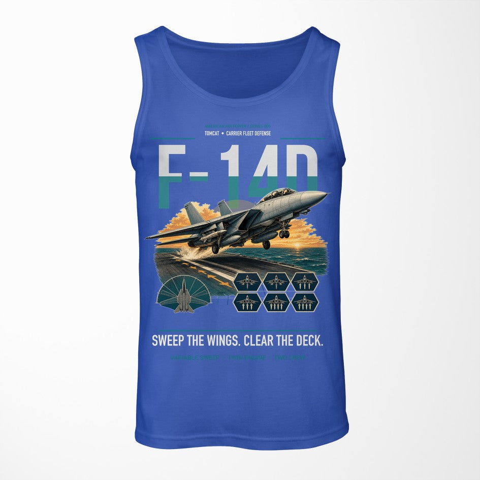 F-14D Tomcat design on blue tank top