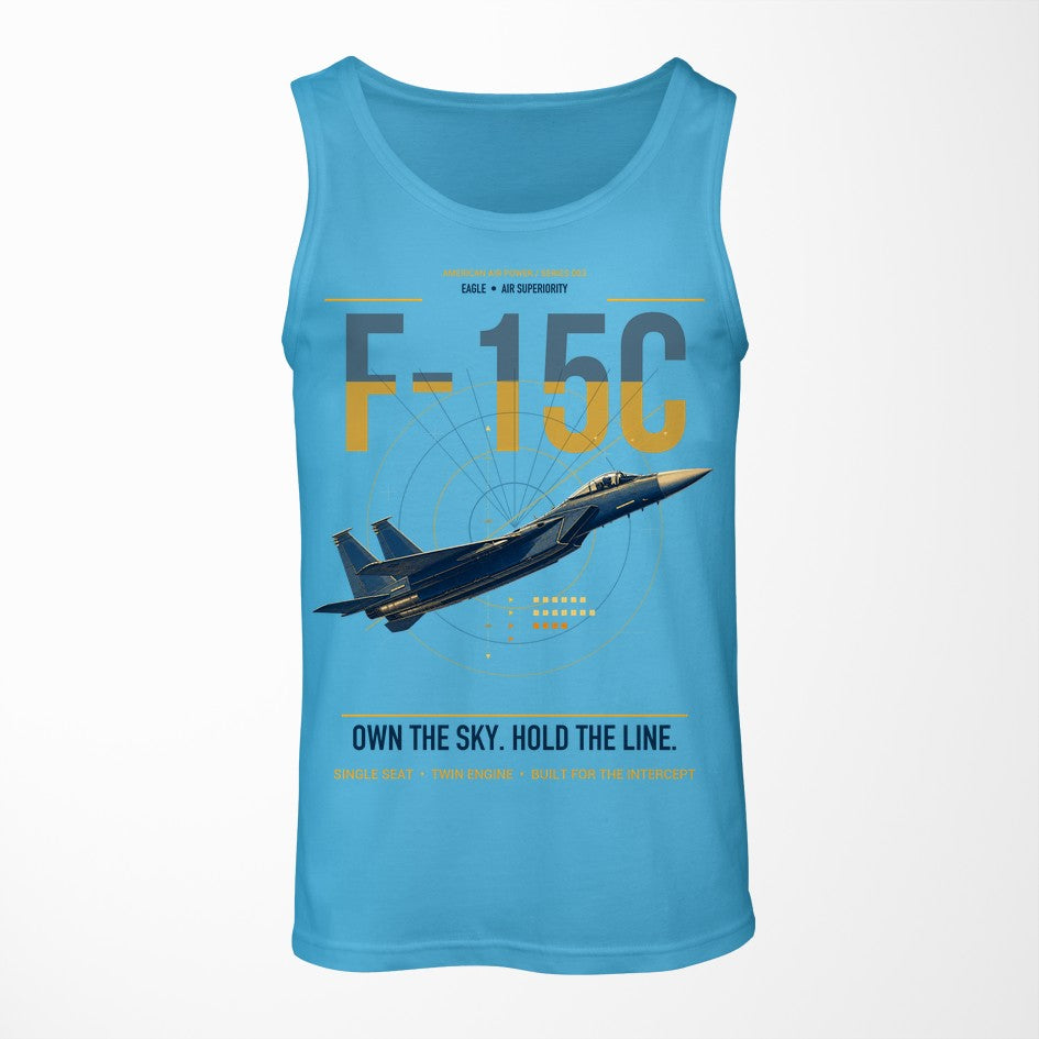 F-15C Eagle design on sky blue tank top