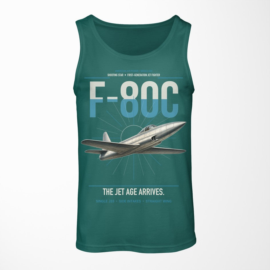 F-80C Shooting Star design on green tank top