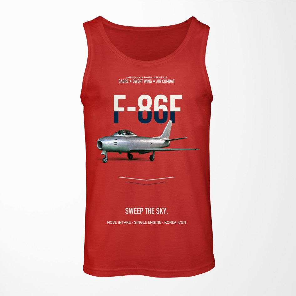F-86F Sabre Sweep The Sky design on red tank top