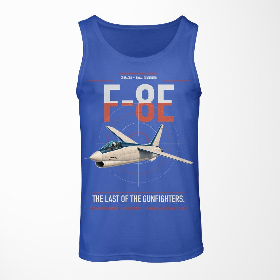 F-8E Crusader design on blue tank top