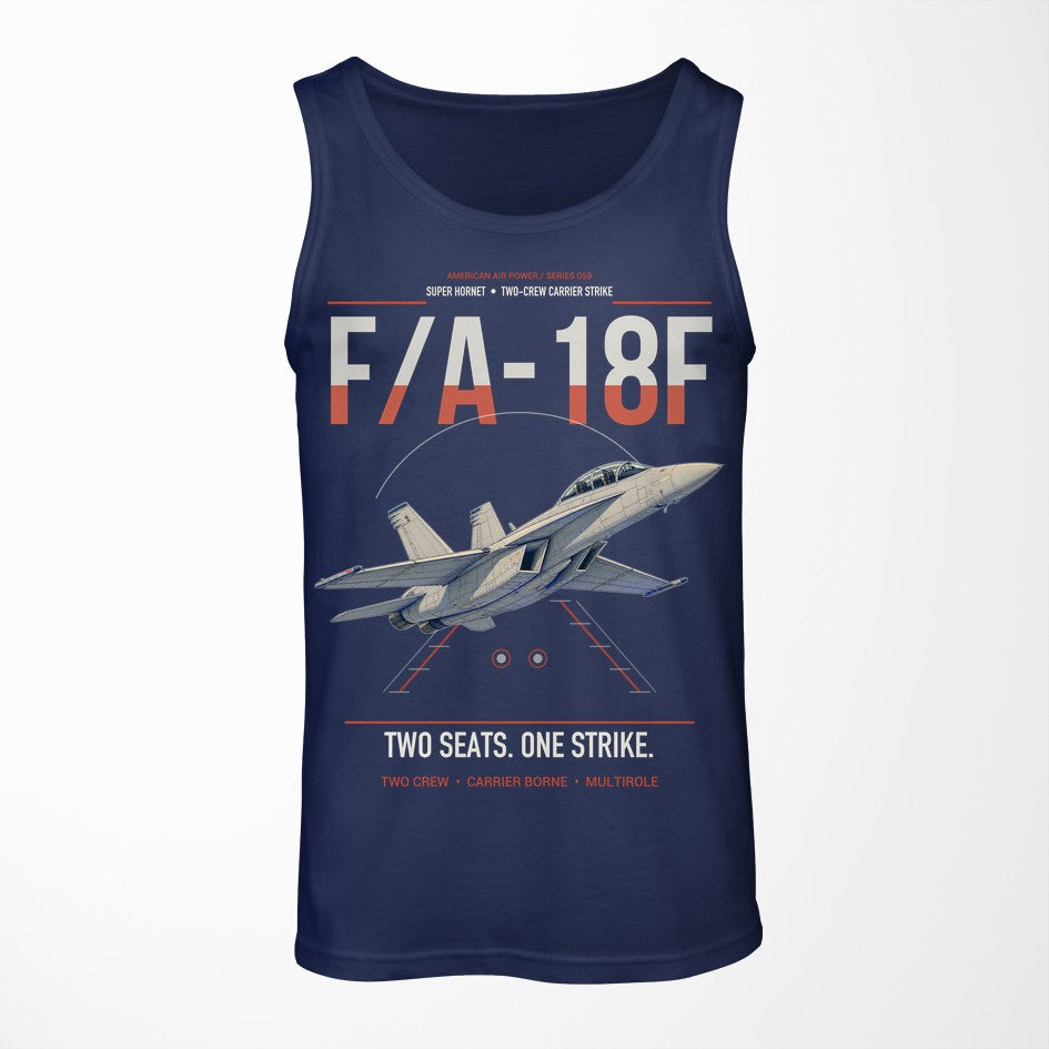 F-A-18F Super Hornet design on dark blue tank top
