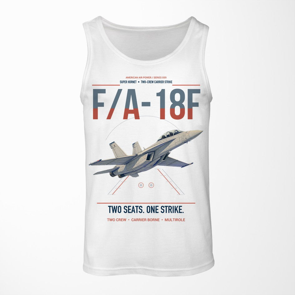 F-A-18F Super Hornet design on white tank top