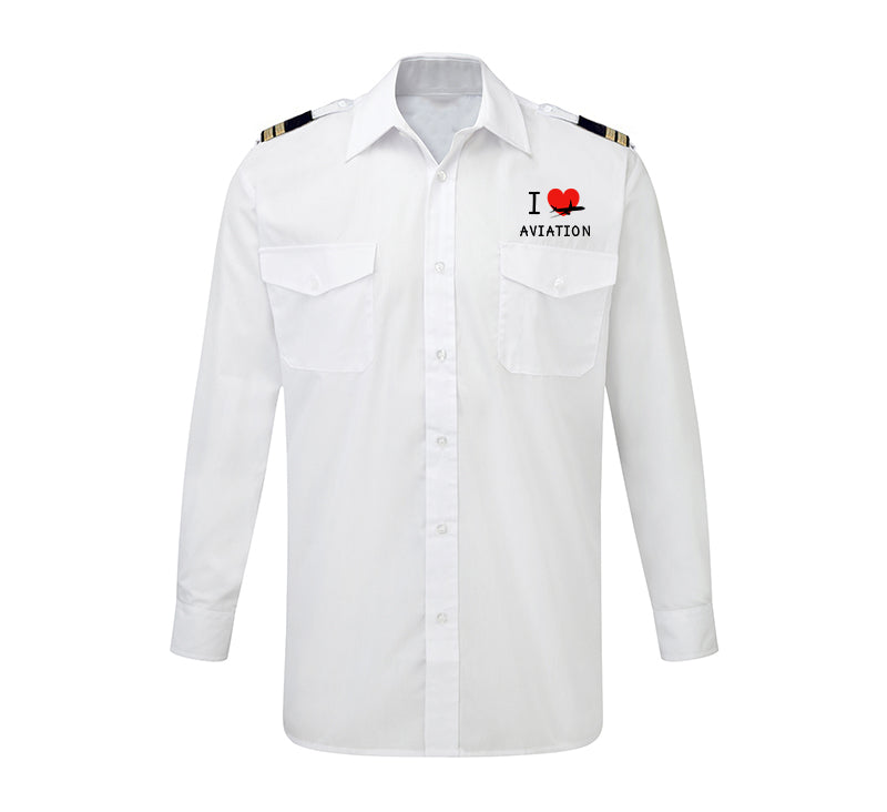 I Love Aviation Designed Long Sleeve Pilot Shirts