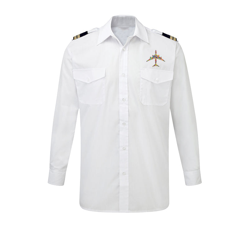 Colourful Airplane Designed Long Sleeve Pilot Shirts