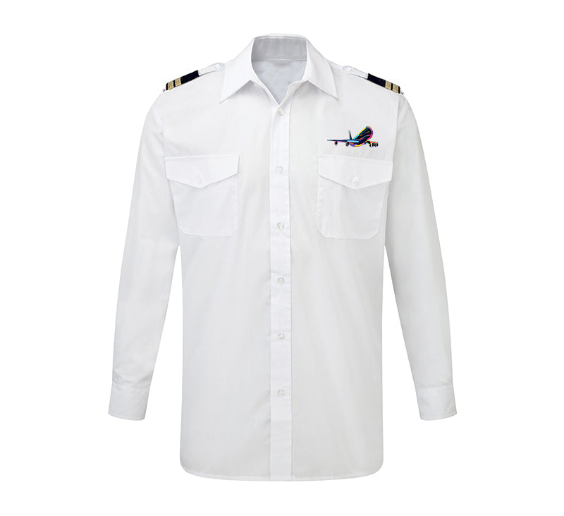Multicolor Airplane Designed Long Sleeve Pilot Shirts