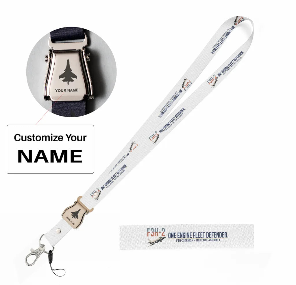 F3H-2 Demon seat belt lanyard - white with name
