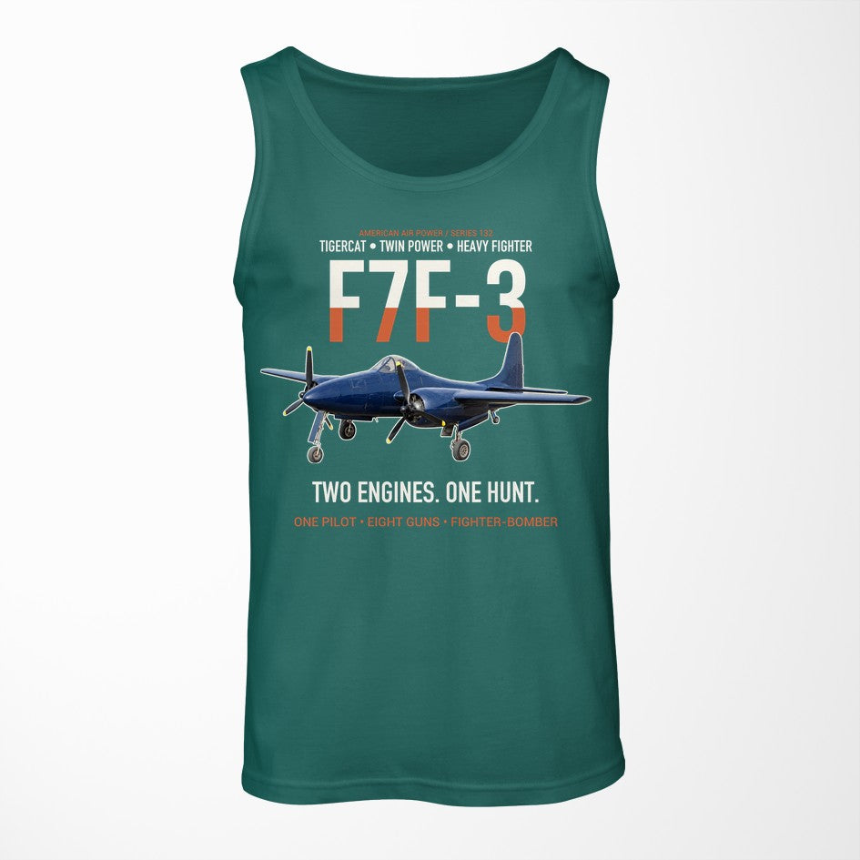 F7F-3 Tigercat Two Engines One Hunt design on green tank top