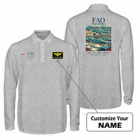 Thumbnail for Gago Coutinho Airport Faro (FAO) Premium Polo T-Shirts - Poster + Name - Long Sleeve - Gray