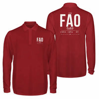 Thumbnail for Gago Coutinho Airport Faro (FAO) Premium Polo T-Shirts - Tag - Long Sleeve - Dark Red