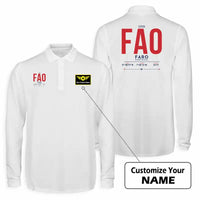 Thumbnail for Gago Coutinho Airport Faro (FAO) Premium Polo T-Shirts - Tag + Name - Long Sleeve - White