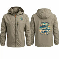 Thumbnail for Hector International Airport (FAR) Stylish Jackets - Hooded Windbreaker - Badge - Khaki