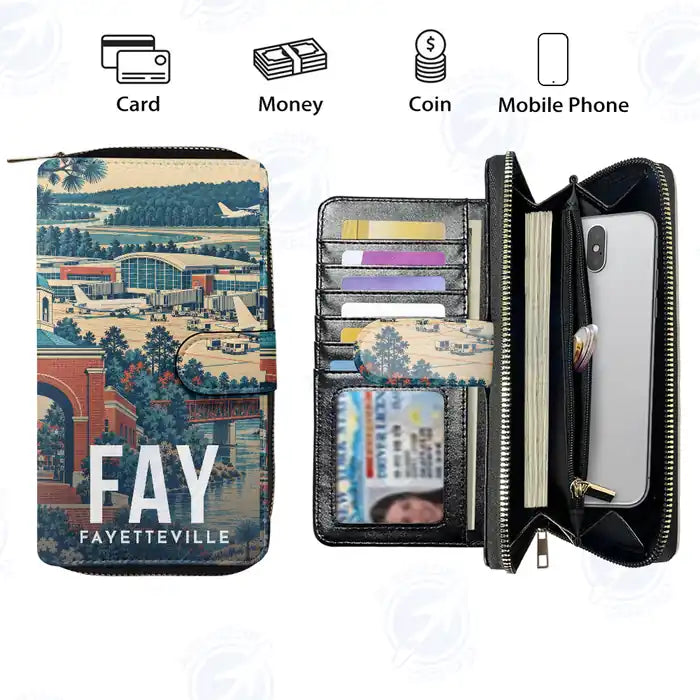 Fayetteville Regional Airport (Grannis Field) (FAY) Leather Wallets - Zip Long Wallet - Scene