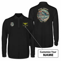 Thumbnail for Rome Leonardo da Vinci Fiumicino Airport (FCO) Premium Polo T-Shirts - Badge + Name - Long Sleeve - Black