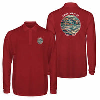 Thumbnail for Rome Leonardo da Vinci Fiumicino Airport (FCO) Premium Polo T-Shirts - Badge - Long Sleeve - Dark Red