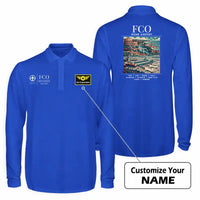 Thumbnail for Rome Leonardo da Vinci Fiumicino Airport (FCO) Premium Polo T-Shirts - Poster + Name - Long Sleeve - Blue