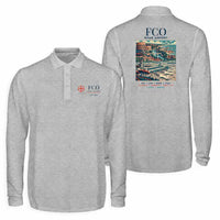 Thumbnail for Rome Leonardo da Vinci Fiumicino Airport (FCO) Premium Polo T-Shirts - Poster - Long Sleeve - Gray
