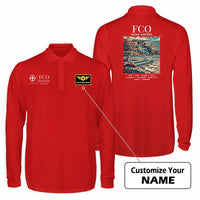 Thumbnail for Rome Leonardo da Vinci Fiumicino Airport (FCO) Premium Polo T-Shirts - Poster + Name - Long Sleeve - Red