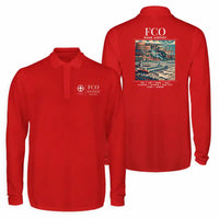 Thumbnail for Rome Leonardo da Vinci Fiumicino Airport (FCO) Premium Polo T-Shirts - Poster - Long Sleeve - Red