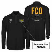 Thumbnail for Rome Leonardo da Vinci Fiumicino Airport (FCO) Premium Polo T-Shirts - Tag Custom - Long Sleeve - Black