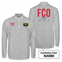 Thumbnail for Rome Leonardo da Vinci Fiumicino Airport (FCO) Premium Polo T-Shirts - Tag + Name - Long Sleeve - Gray
