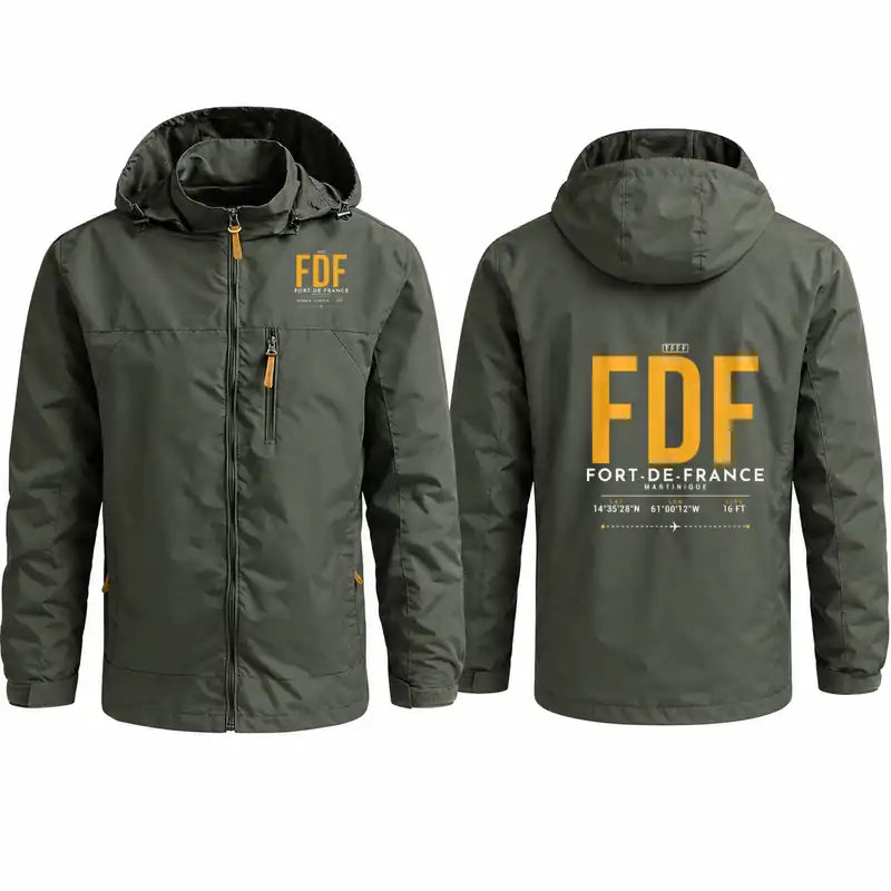 Martinique Aimé Césaire International Airport (FDF) Stylish Jackets - Hooded Windbreaker - Tag - Olive Green