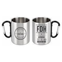 Thumbnail for Bodensee-Airport Friedrichshafen (FDH) Stainless Steel Mugs - Boarding Pass + Custom Back - Outdoors Mug - Black