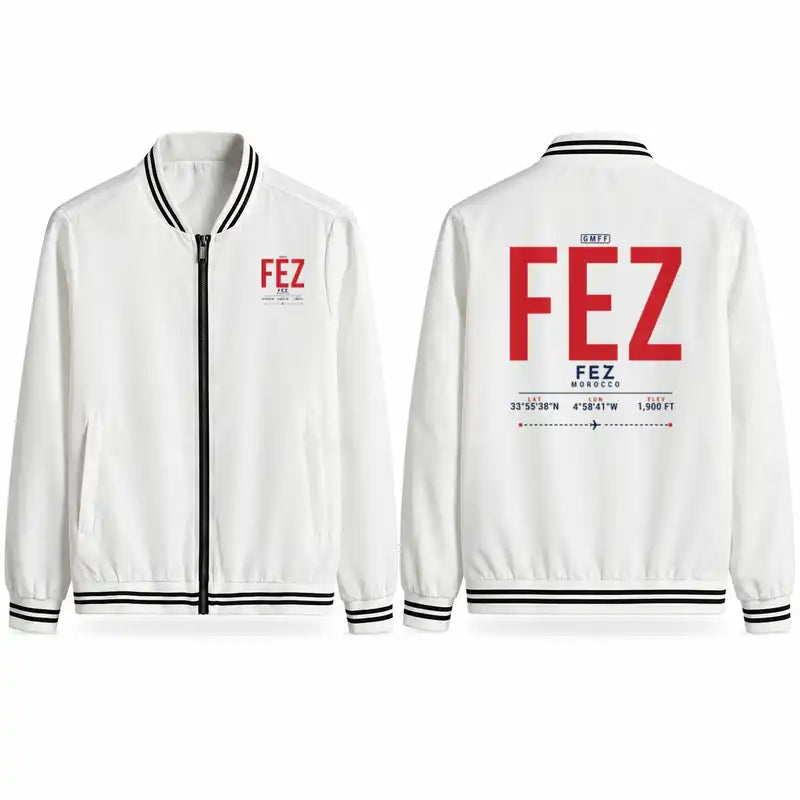 Fes (FEZ) Stylish Jackets - Baseball Collar - Tag - White