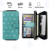 Thumbnail for Fes - Saiss Airport (FEZ) Leather Wallets - Zip Long Wallet - Pattern - Turquoise