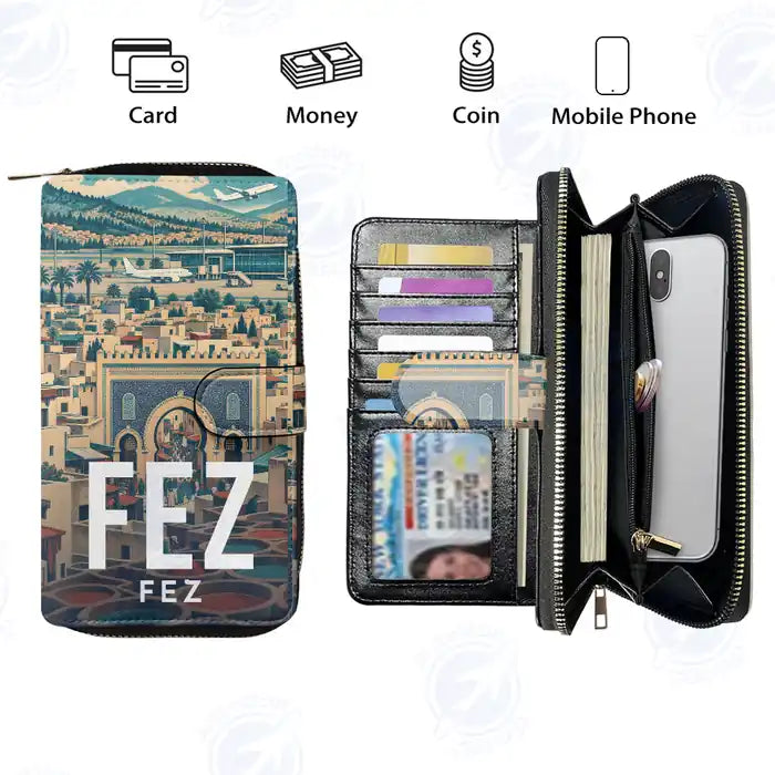 Fes - Saiss Airport (FEZ) Leather Wallets - Zip Long Wallet - Scene