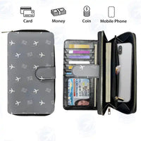 Thumbnail for Hercilio Luz International Airport (FLN) Leather Wallets - Zip Long Wallet - Pattern - Gray
