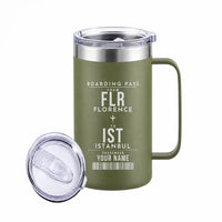 Thumbnail for Florence Airport (FLR) Stainless Steel Mugs - Customizable Boarding Pass - Stainless Steel Mug - 24 oz / 700ML - Army Green