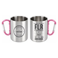 Thumbnail for Florence Airport (FLR) Stainless Steel Mugs - Boarding Pass + Custom Back - Outdoors Mug - Pink