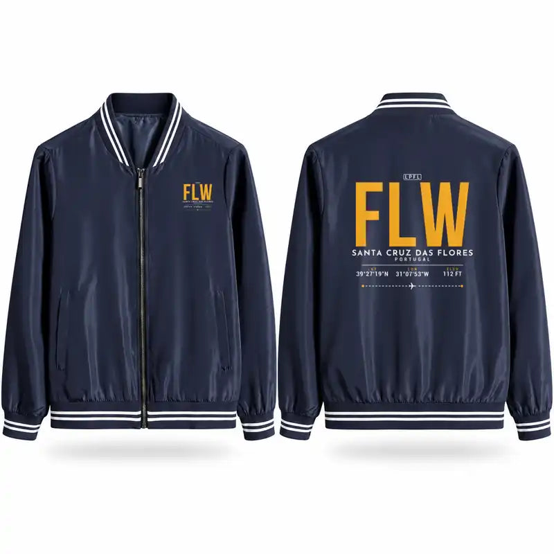 Flores Airport (FLW) Stylish Jackets - Baseball Collar - Tag - Navy Blue