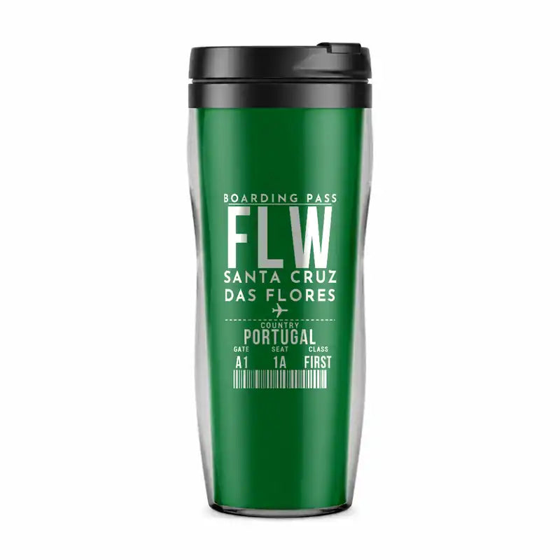 Flores Airport (FLW) Travel Mugs - Boarding Pass - Plastic (No Holder) - Green