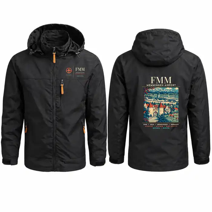 Memmingen Airport (FMM) Stylish Jackets - Hooded Windbreaker - Poster - Black