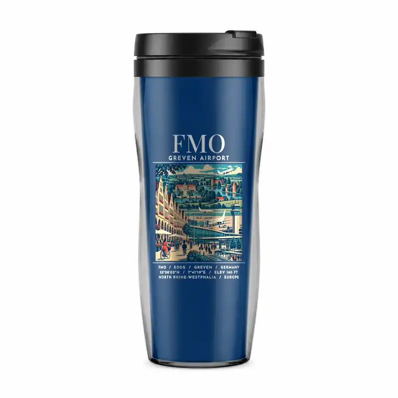 Munster Osnabruck International Airport (FMO) Travel Mugs - Poster - Plastic (No Holder) - Blue