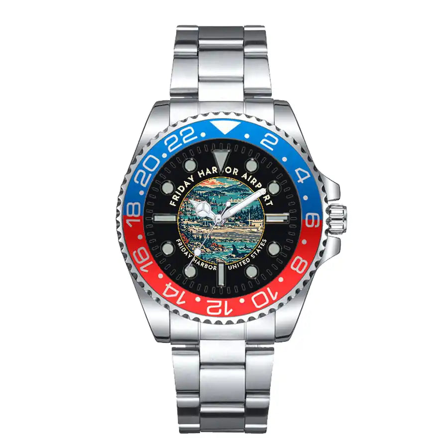 Friday Harbor Airport (FRD) Aviator Watches - Badge - Premium Diver - Blue & Red