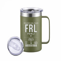 Thumbnail for Forlì Airport (FRL) Stainless Steel Mugs - Boarding Pass - Stainless Steel Mug - 24 oz / 700ML - Army Green