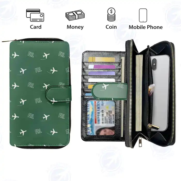 Forlì Airport (FRL) Leather Wallets - Zip Long Wallet - Pattern - Green